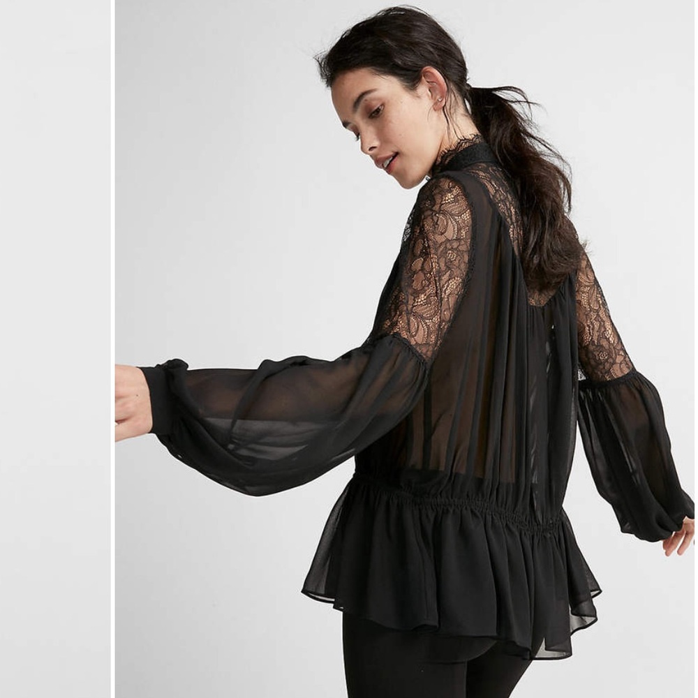 🖤 Express Black Lace & Sheer Keyhole Peplum Blouse 🖤 - Picture 4 of 13